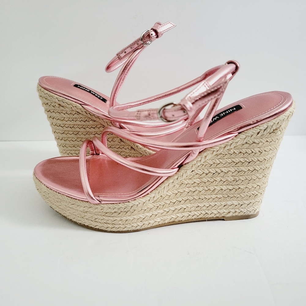 Nine West Pink Espadrille Wedge Sandals